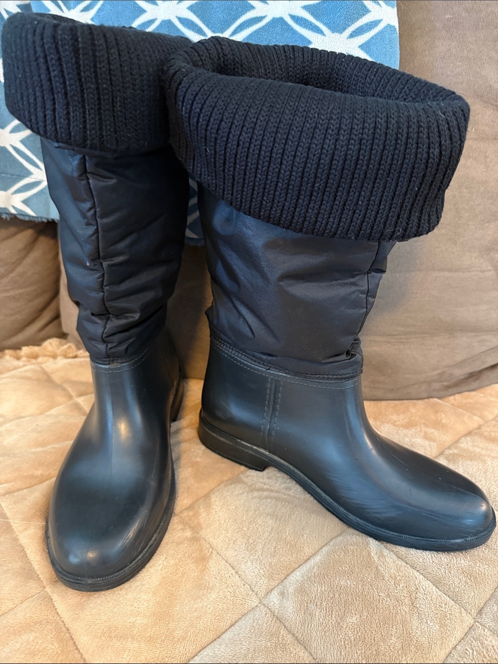 G.H. Bass & Co. Black Knit-Cuff Rain Boots